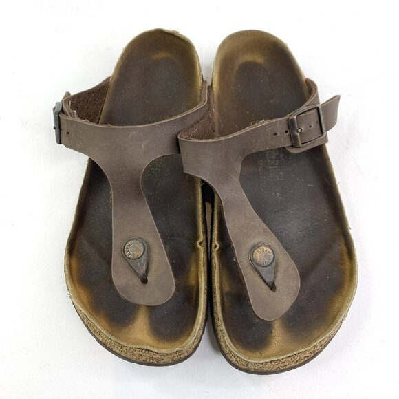 Birkenstock Sandals Size 37 US 6 Betula Gizeh Slip On Shoes Leather Brown - Picture 3 of 7
